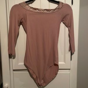 Aeropostale Beige Lace Collared Off The Shoulder Womens Bodysuit